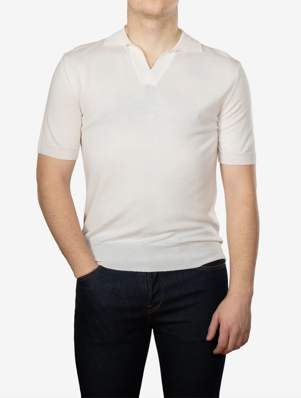 Short Sleeve Buttonless Polo Wool Ivory - Image 2