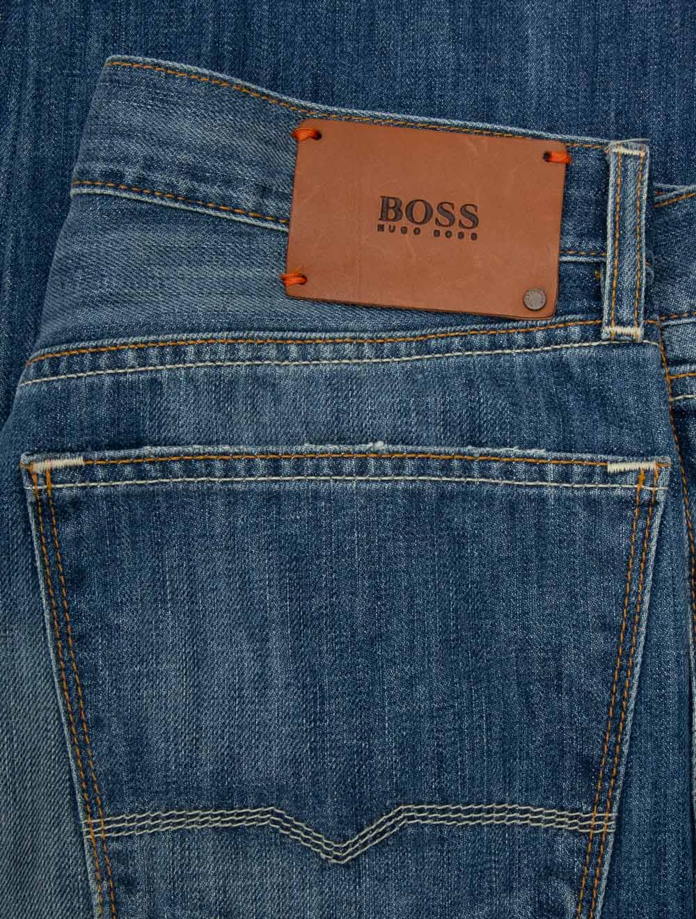 Comfort Fit Muted Blue Wash Jeans with Orange Stitch - Image 2