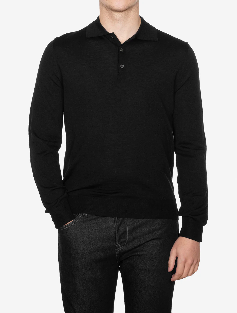 Canali Long Sleeve Polo Knit Black - Image 2