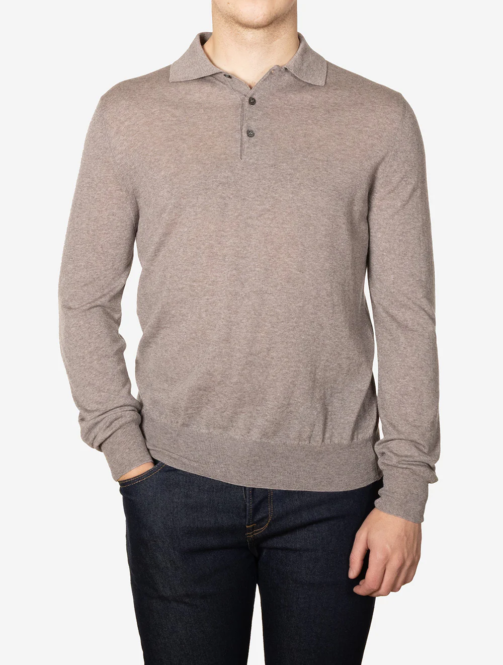 Long Sleeve Polo Knit Stone - Image 2
