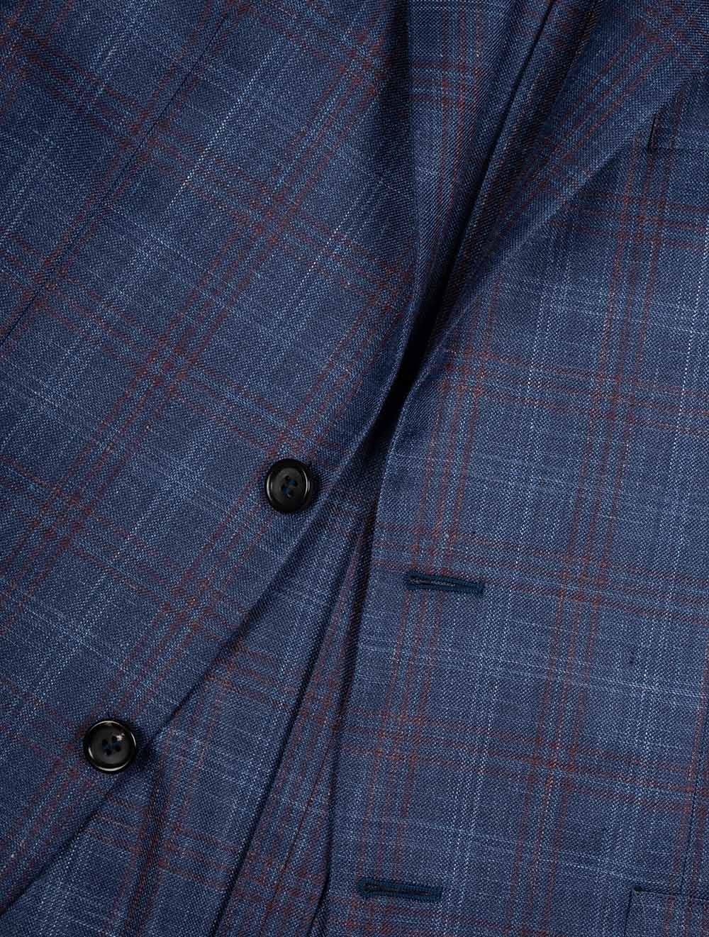 Wool Silk And Linen Check Jacket Blue - Image 3