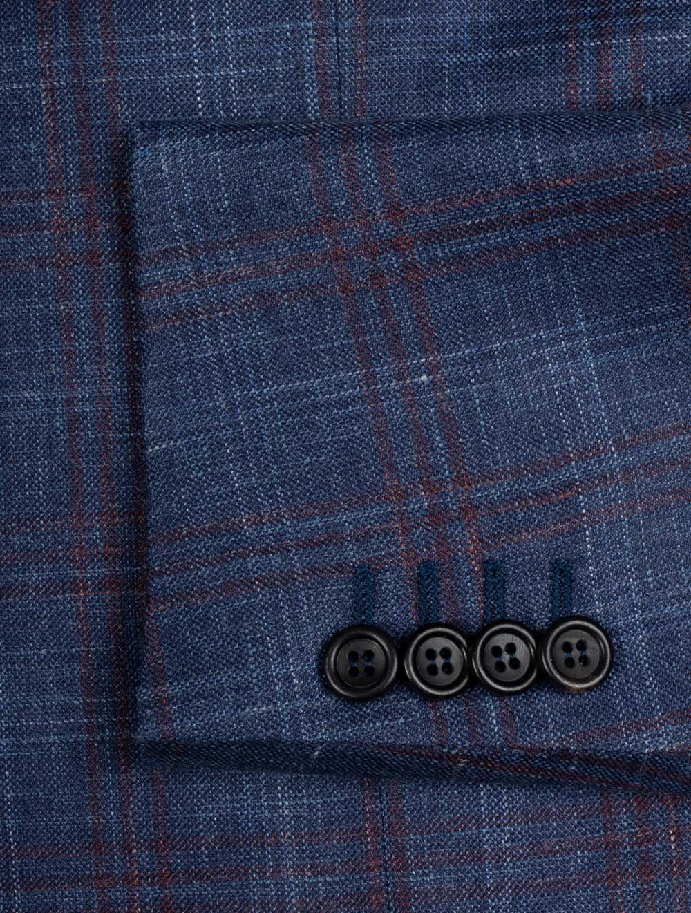 Wool Silk And Linen Check Jacket Blue - Image 4