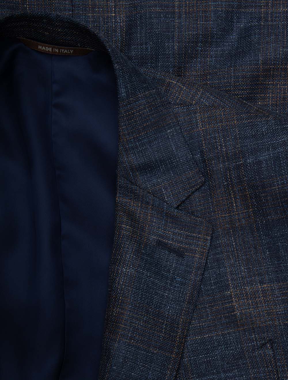 Wool Silk Linen Subtle Check Jacket Blue - Image 2