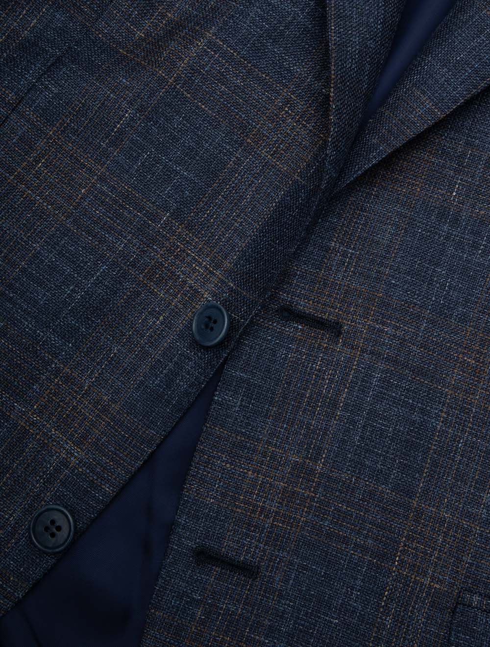 Wool Silk Linen Subtle Check Jacket Blue - Image 3