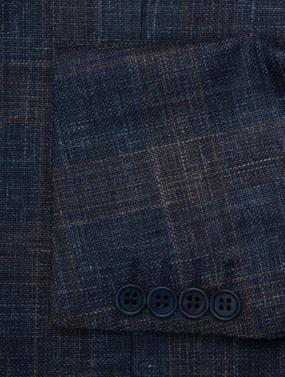 Wool Silk Linen Subtle Check Jacket Blue - Image 4