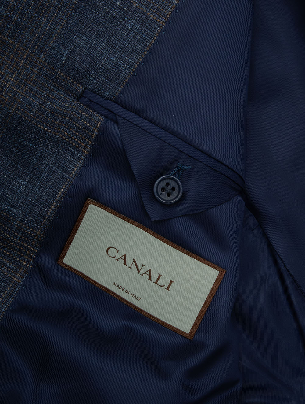 Wool Silk Linen Subtle Check Jacket Blue - Image 5