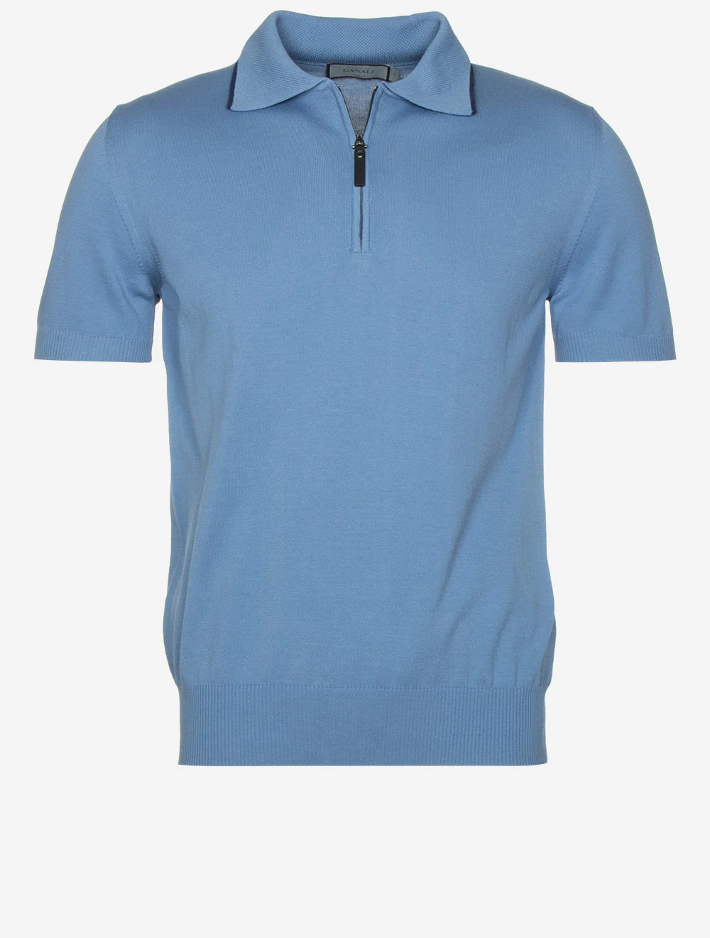 Cotton Zip-up Polo Shirt Muted Blue