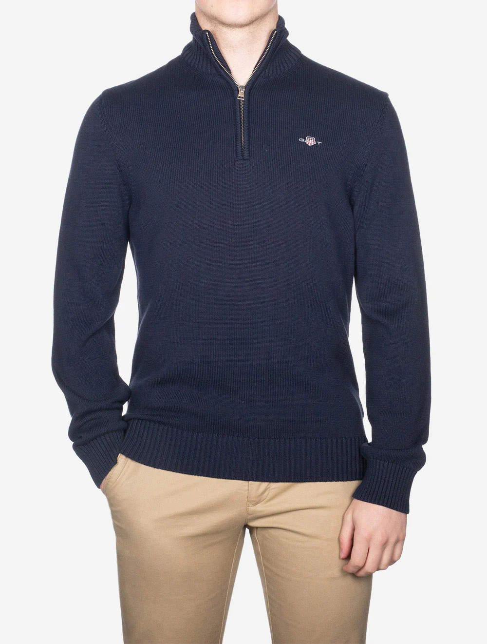 Casual Cotton Half Zip Sweater Evening Blue - Image 2