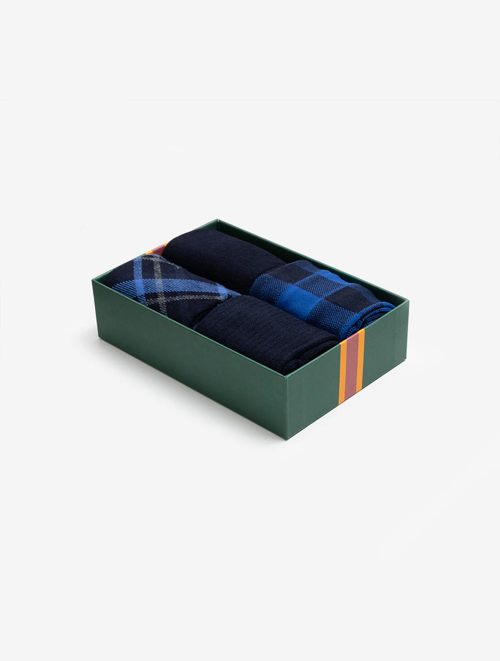Check and Solid Socks 4-Pack Gift Box Marine - Image 3