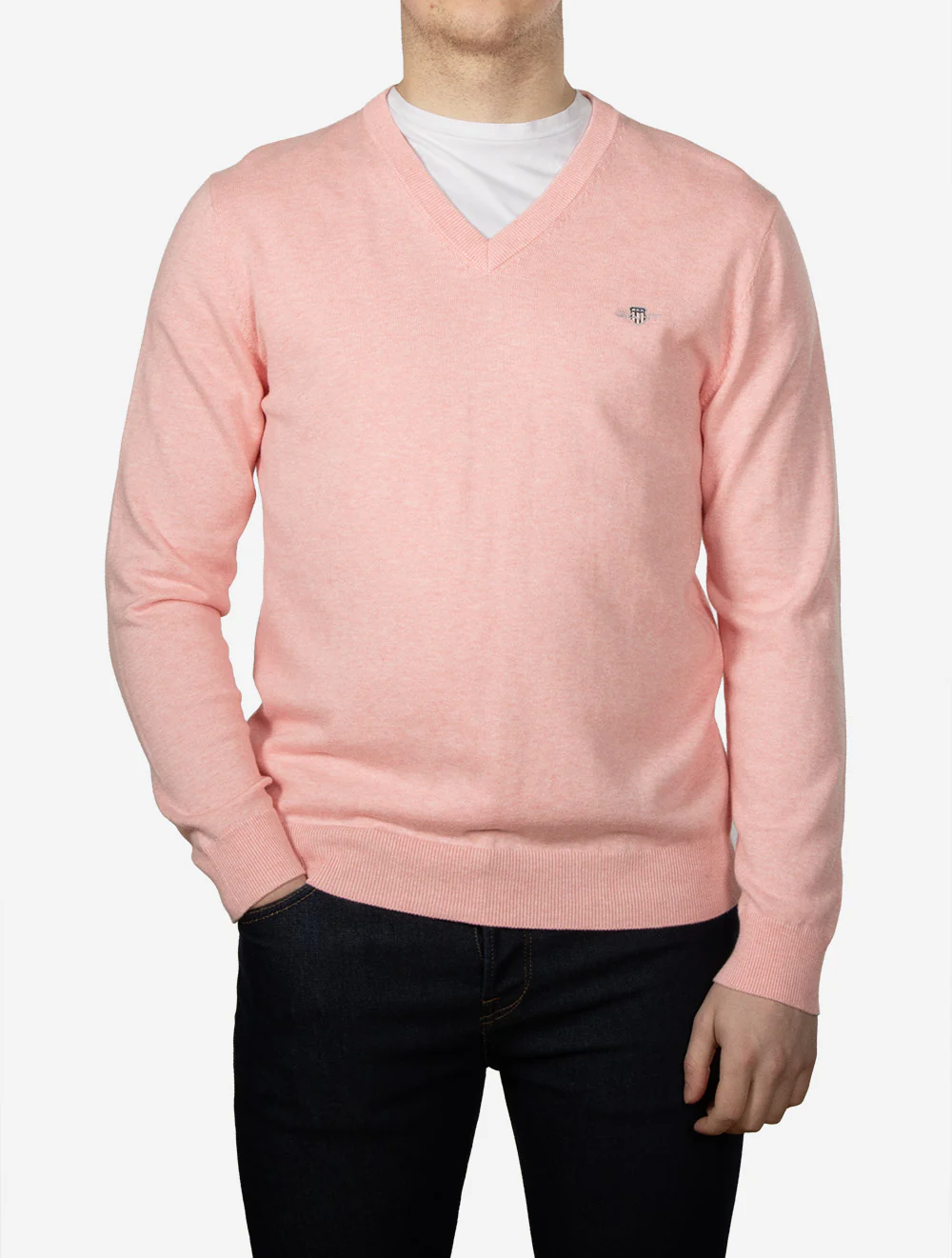 Classic Cotton V-Neck Knit California Pink Melange - Image 2