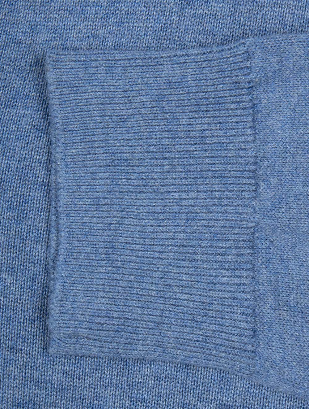 Classic Cotton V-Neck Knit Denim Blue Melange - Image 6