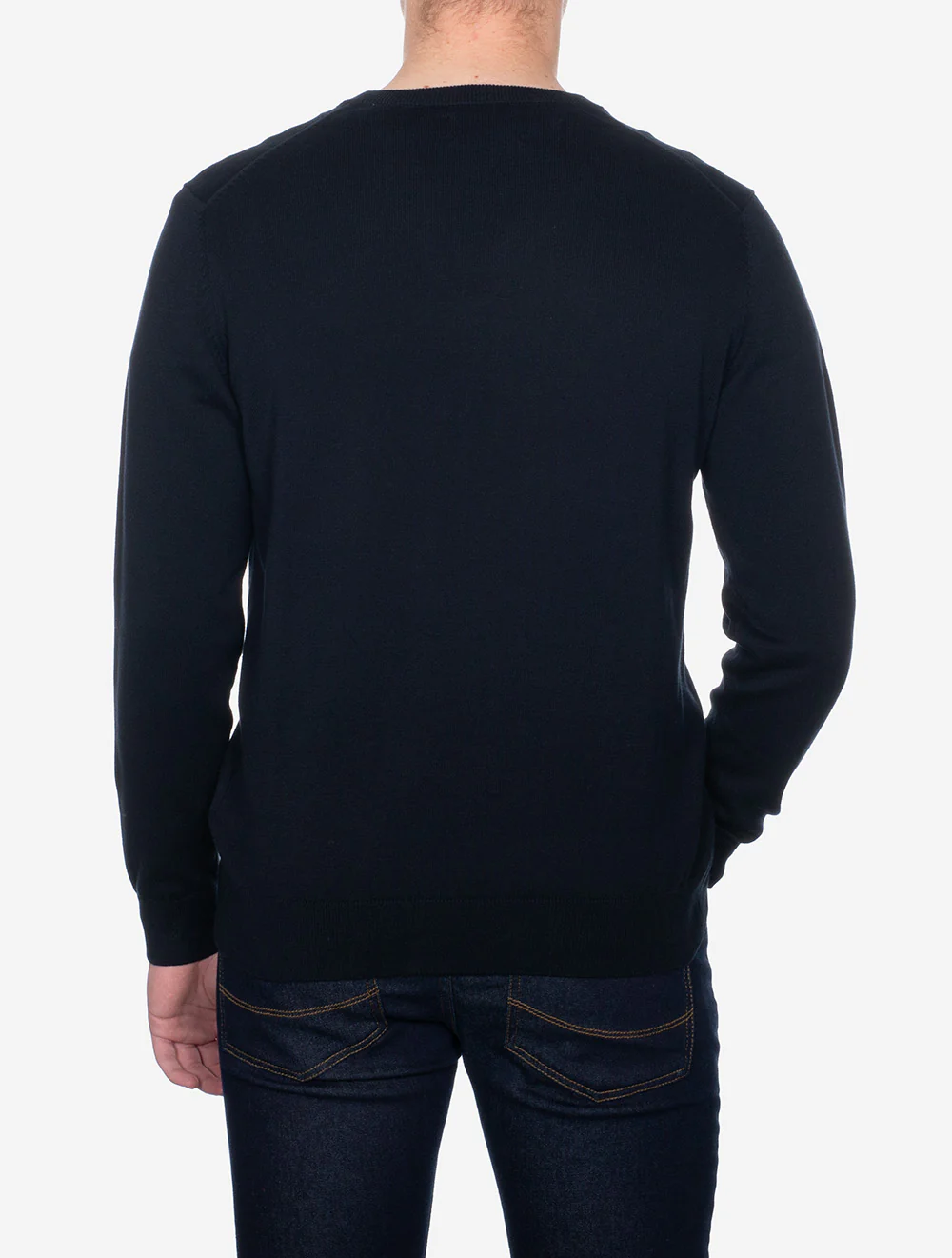 Classic Cotton V-Neck Sweater Evening Blue - Image 3
