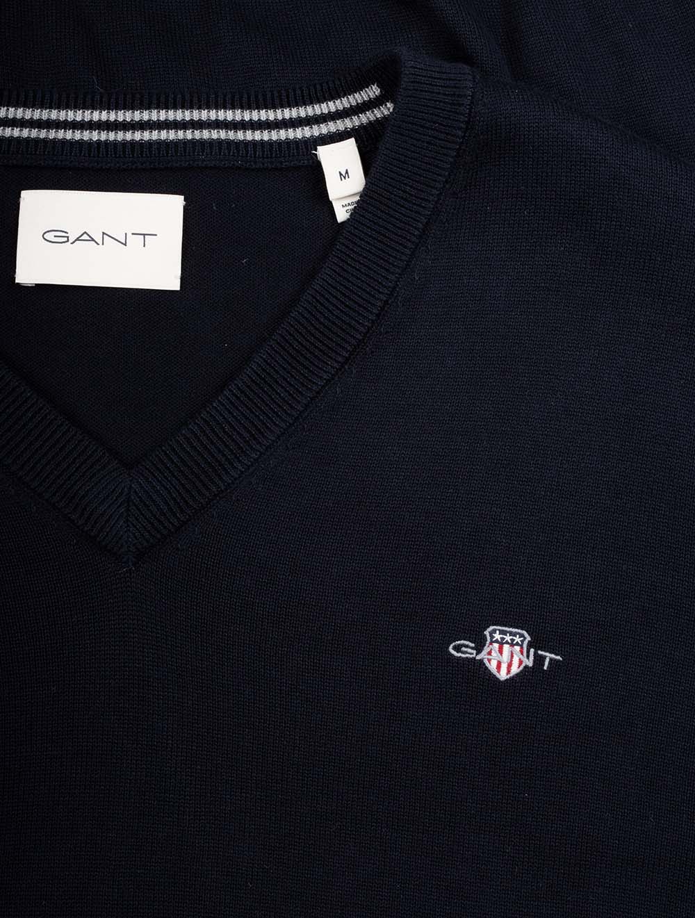 Classic Cotton V-Neck Sweater Evening Blue - Image 4