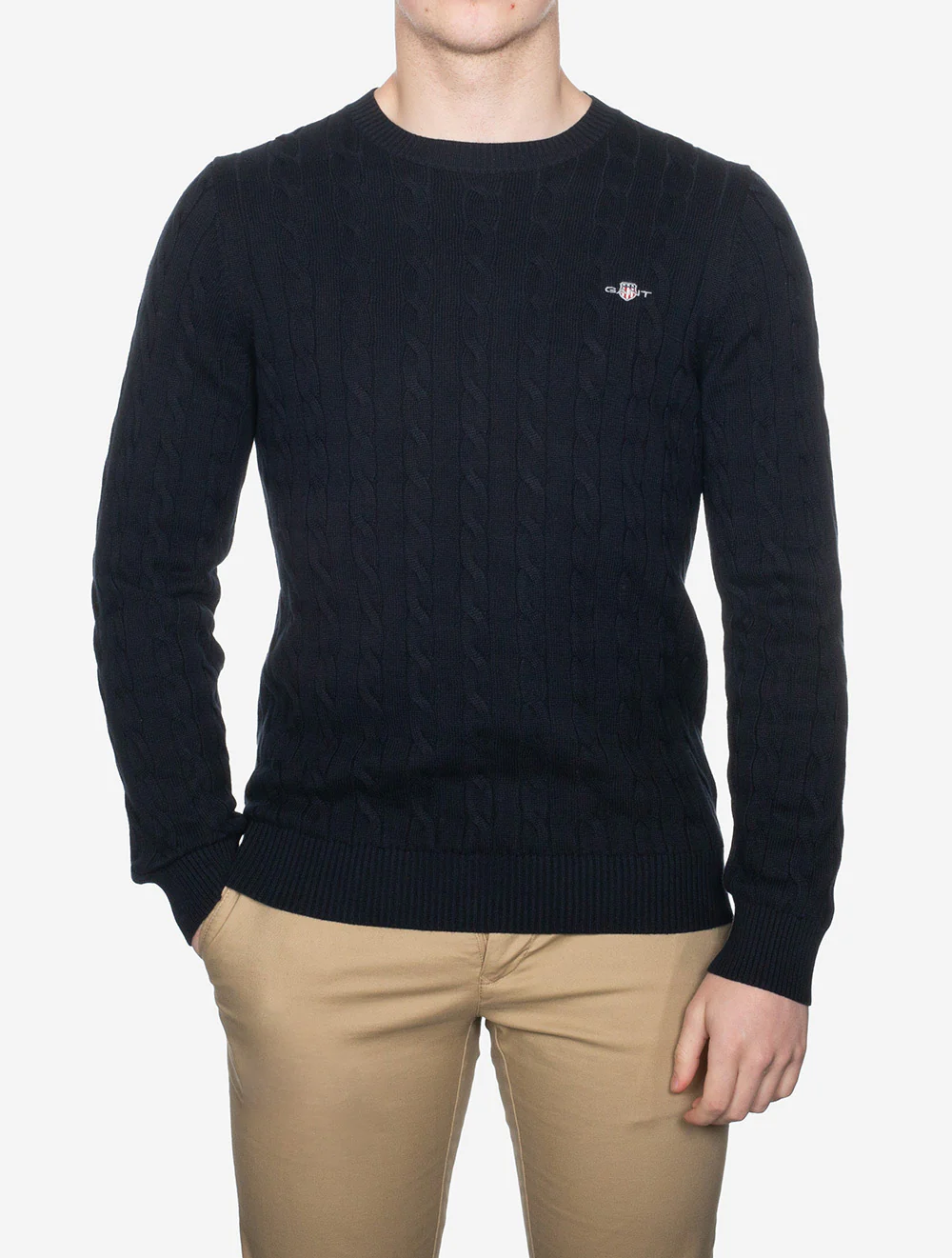 Cotton Cable Crew Neck Sweater Evening Blue - Image 2