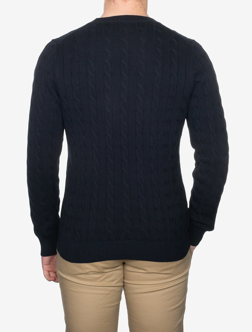 Cotton Cable Crew Neck Sweater Evening Blue - Image 3