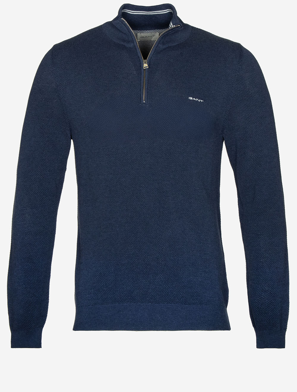 Cotton Piqué Half-Zip Sweater Marine Melange
