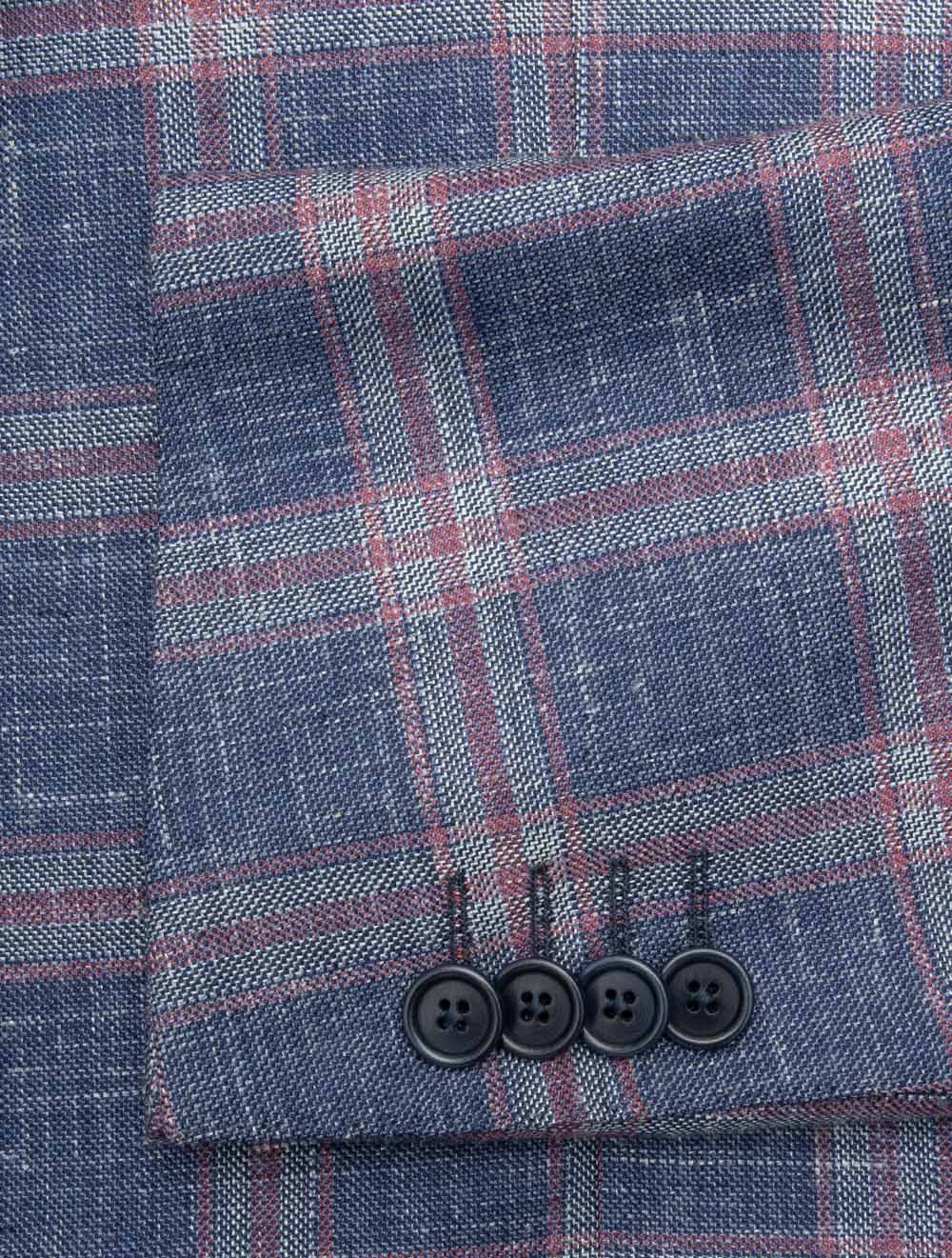 Check Silk Blend Jacket Blue - Image 4