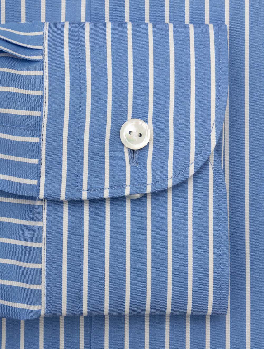 Contemporary Fit Cotton & Silk Stripe Shirt Blue - Image 4
