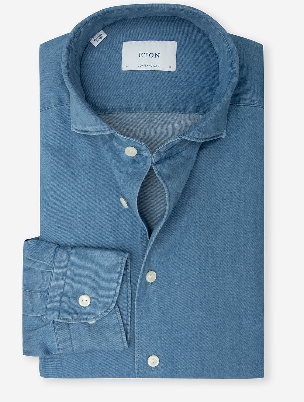 Contemporary Fit Lightweight Stretch Denim Shirt Blue