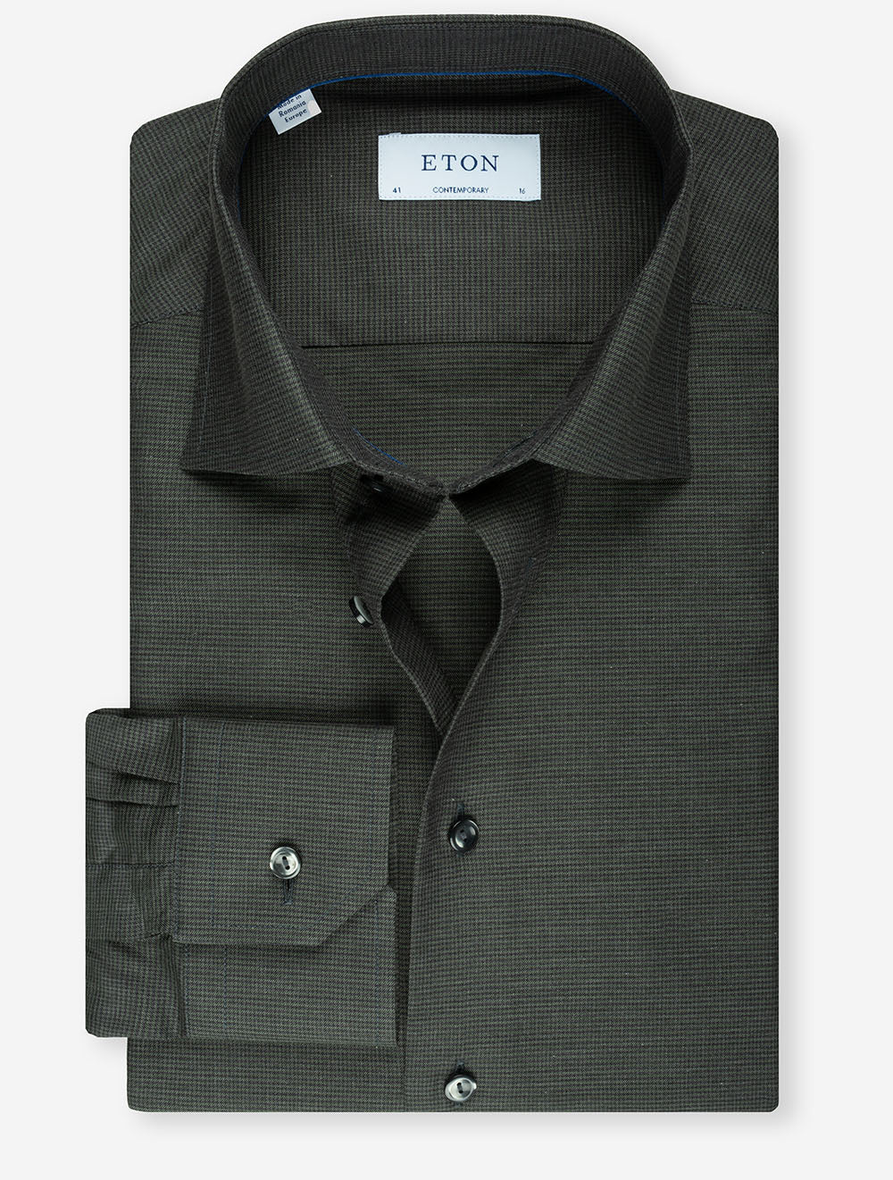 Contemporary Fit Houndstooth Wrinkle Free Flannel Shirt Green