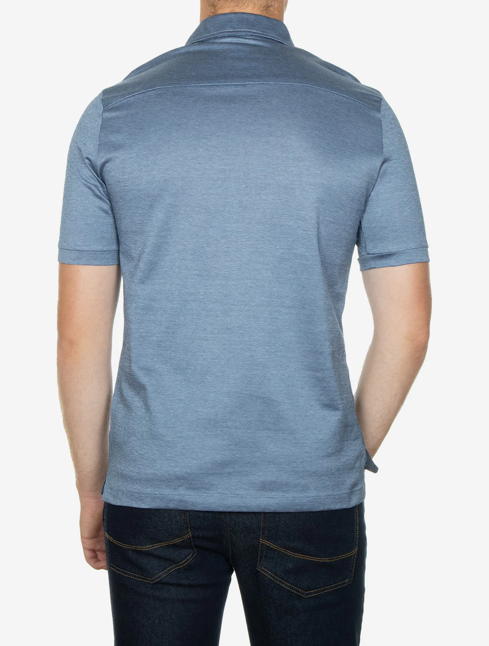 Jaquard Short Sleeve Polo Shirt Blue - Image 3