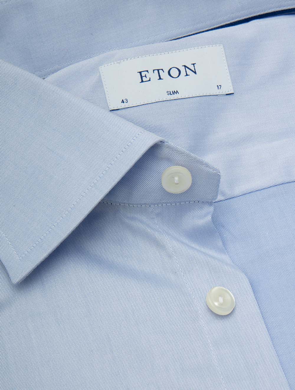 Slim Fit Eton Double Cuff Plain Shirt Blue - Image 3
