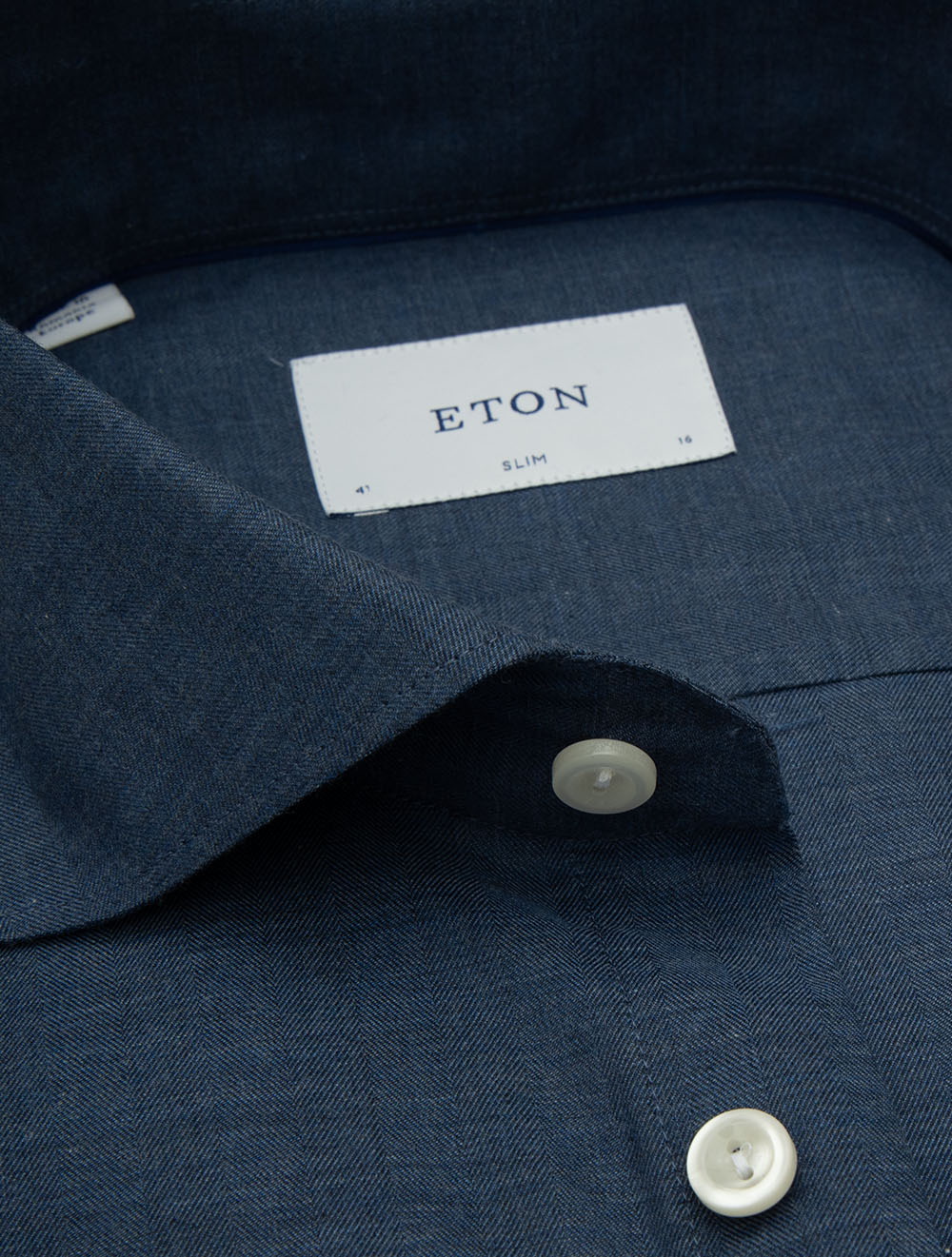 Slim Fit Herringbone Shirt Blue - Image 3