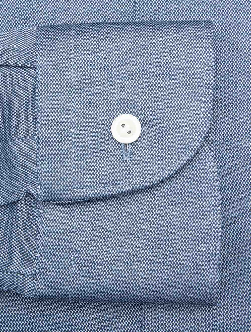 Slim Fit Filo di Scozia Jacquard Knit Shirt Blue - Image 4
