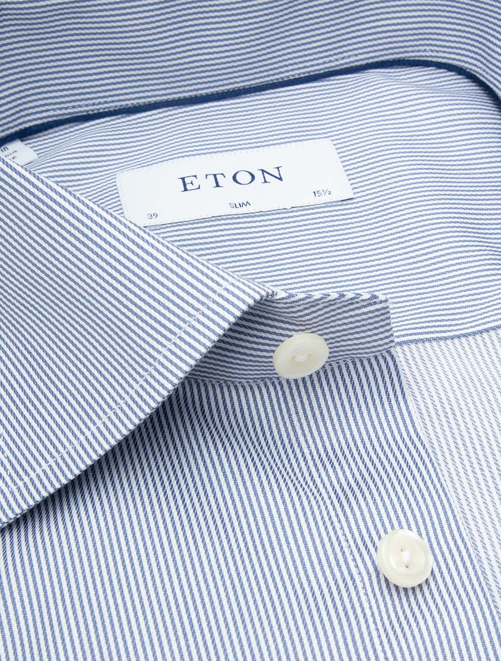 Slim Fit Fine Striped Signature Twill Shirt Blue - Image 2