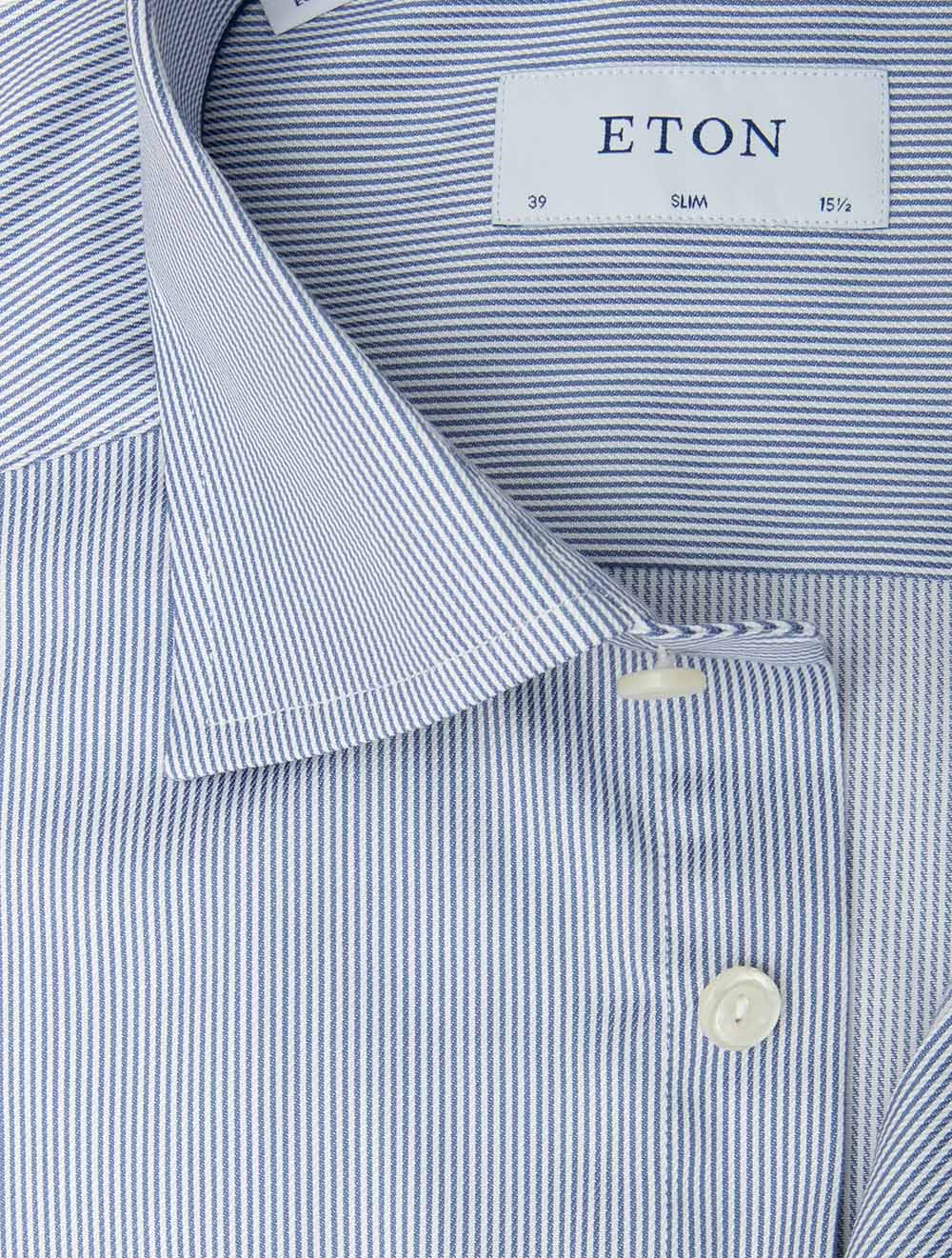 Slim Fit Fine Striped Signature Twill Shirt Blue - Image 3