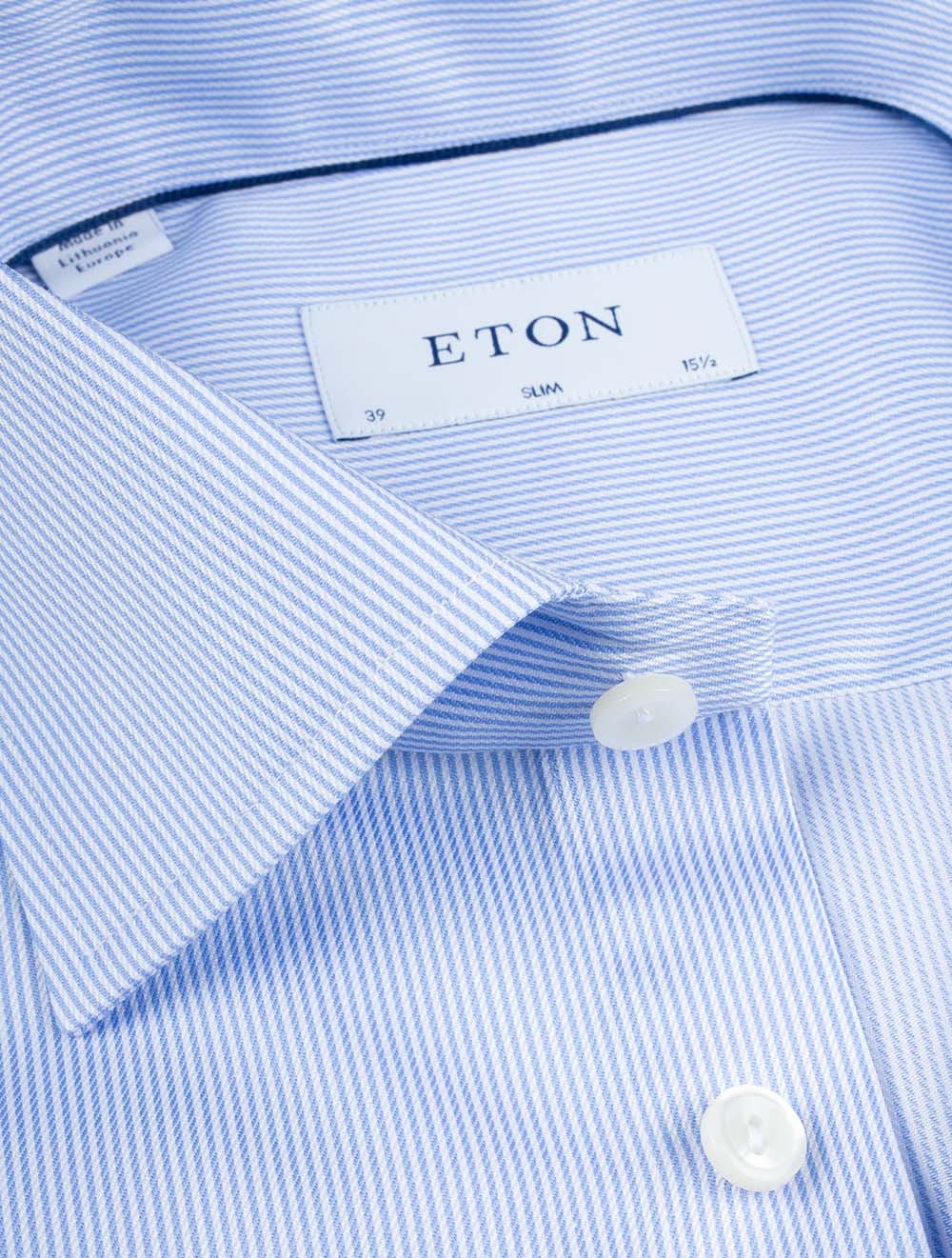 Slim Fit Signature Cotton Twill Stripe Shirt Blue - Image 3