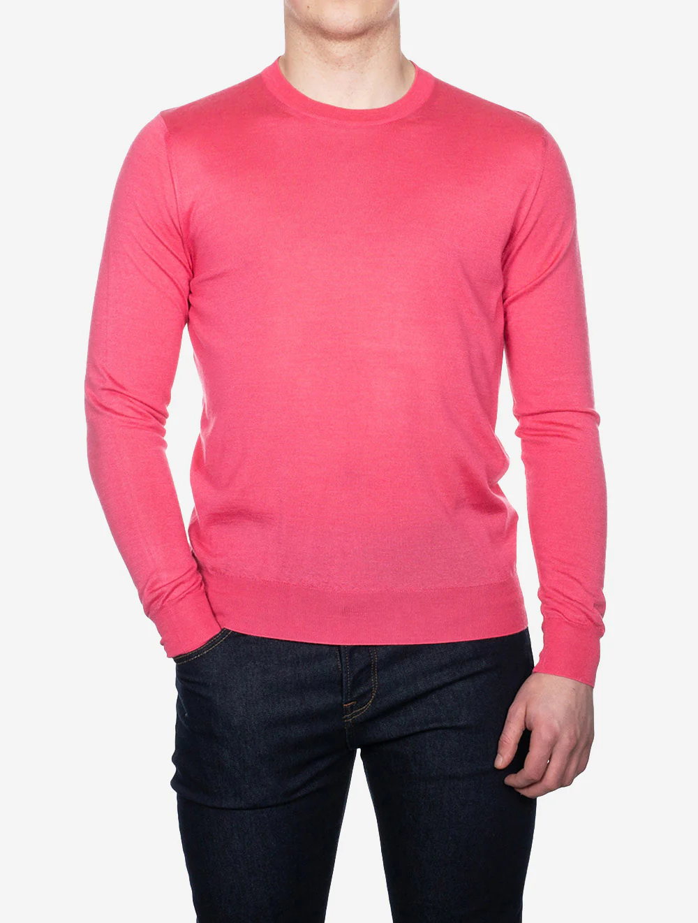 Crew Neck Long Sleeve Sweater Pink - Image 2