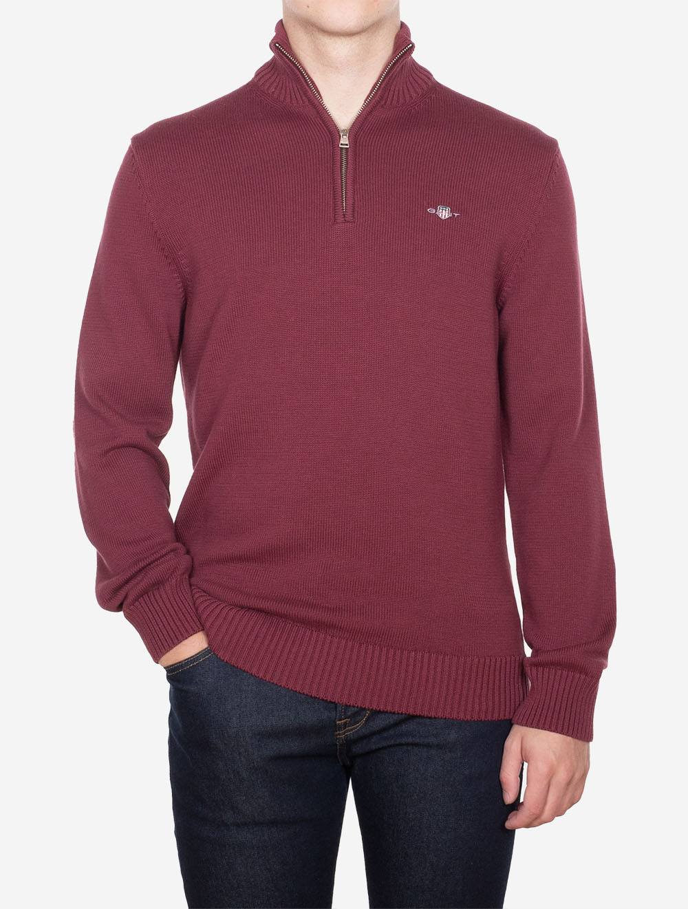 Casual Cotton Half Zip Wine Red - Image 2