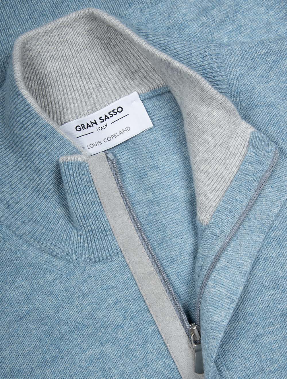 Wool And Cashmere Half Zip Light Blue - Image 5