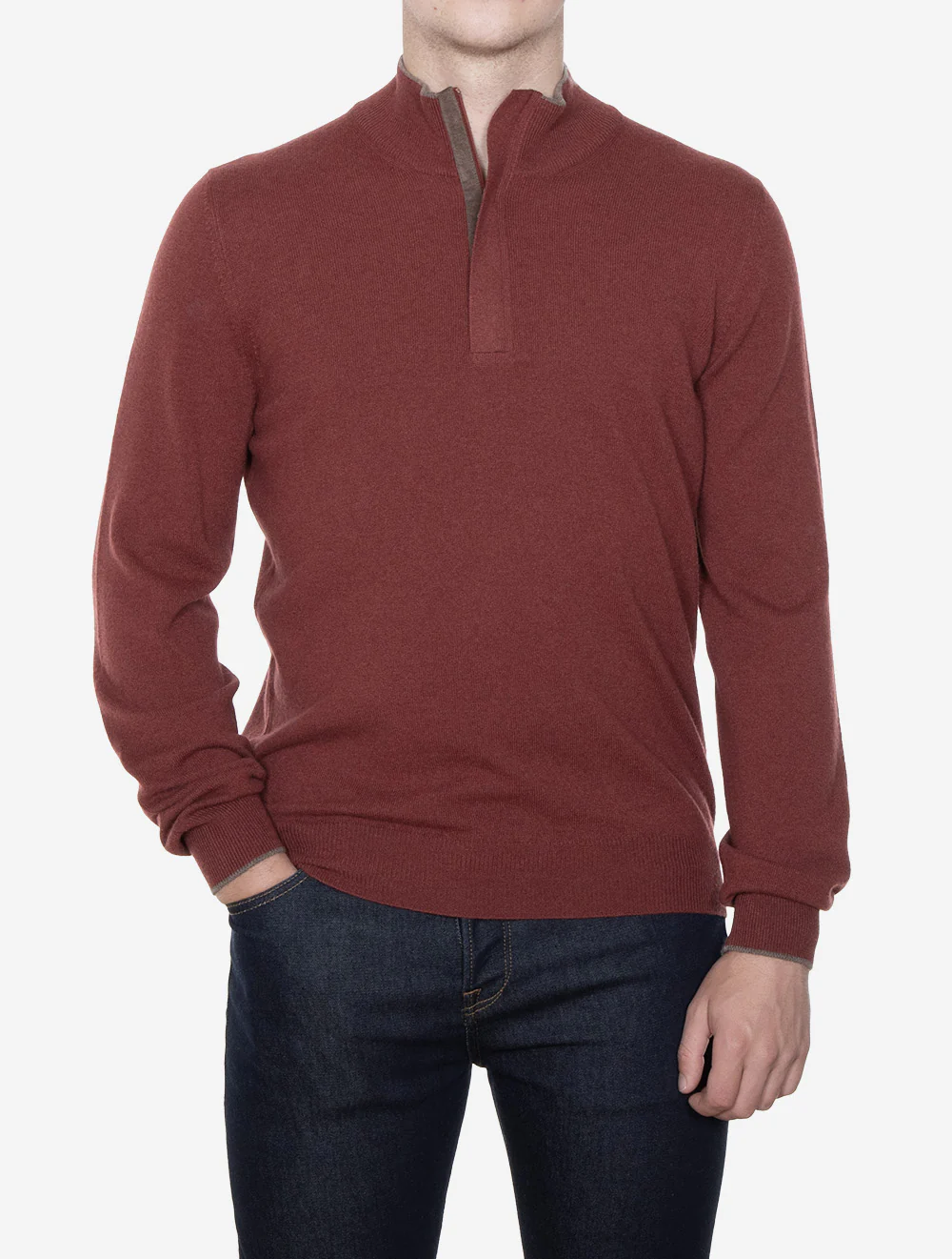 Wool And Cashmere Half Zip Red - Image 2