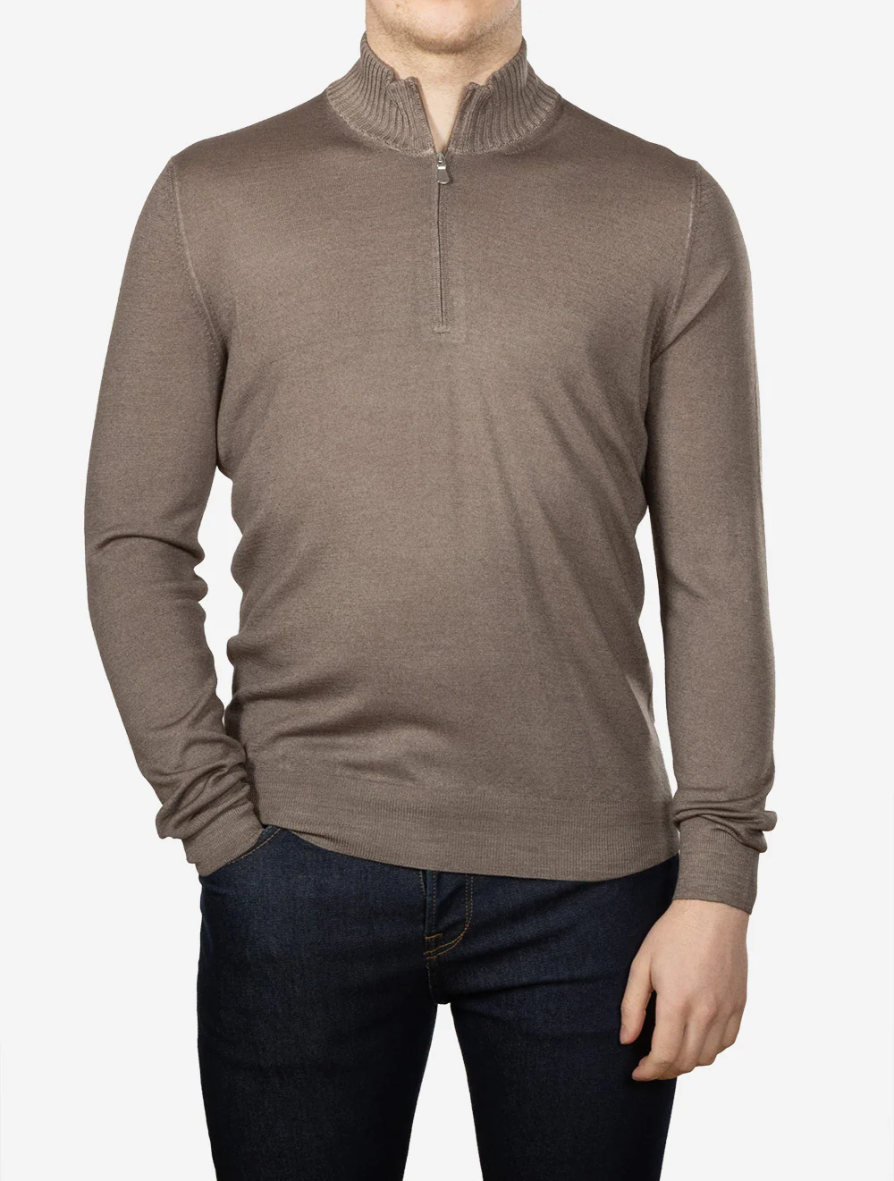 Mock Zip Knitwear Sand - Image 2