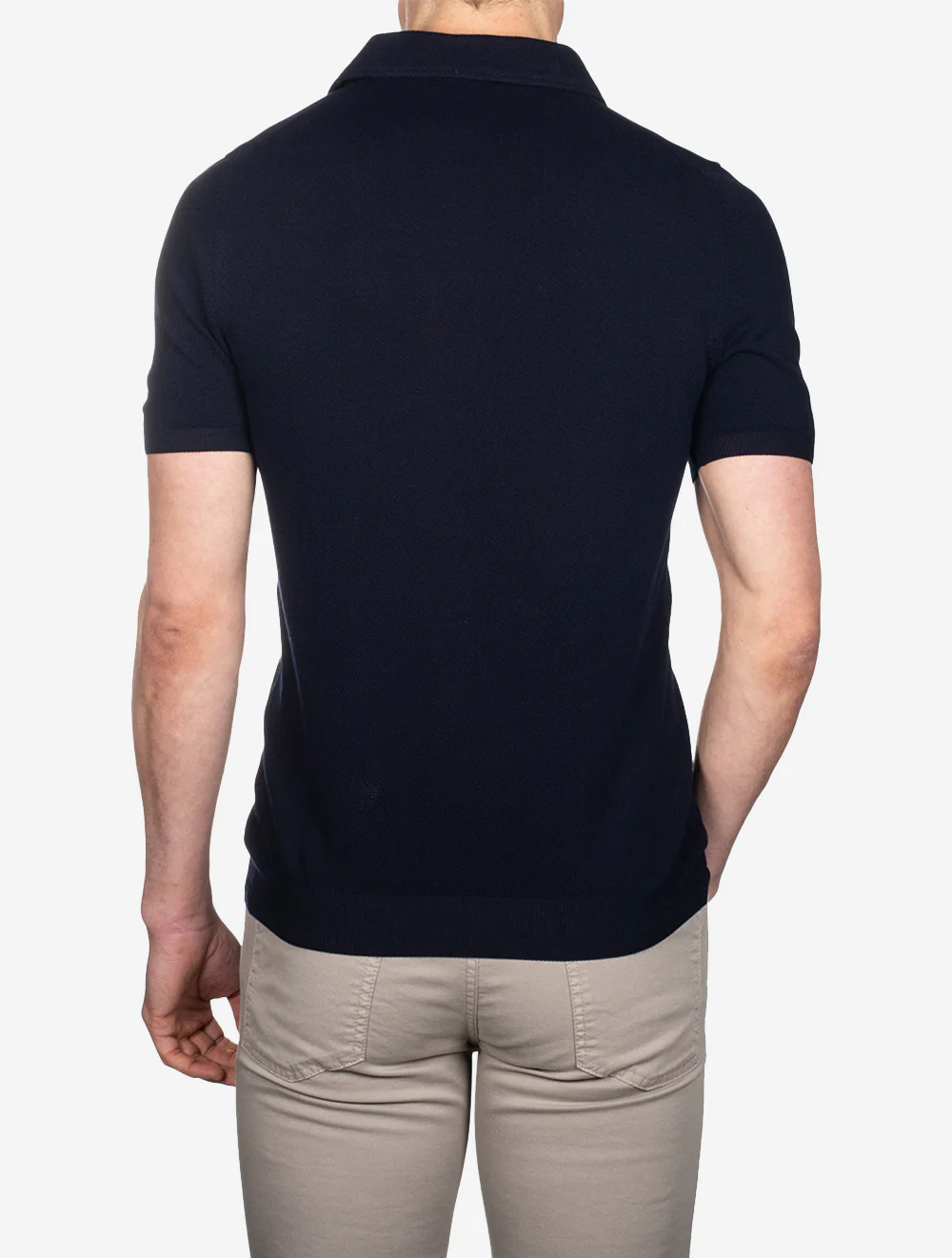 Weave Short Sleeve 3 Button Polo Navy - Image 3