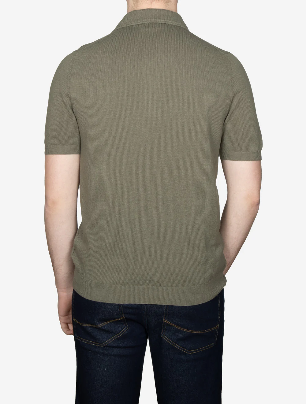 Weave Short Sleeve 3 Button Polo Green - Image 3