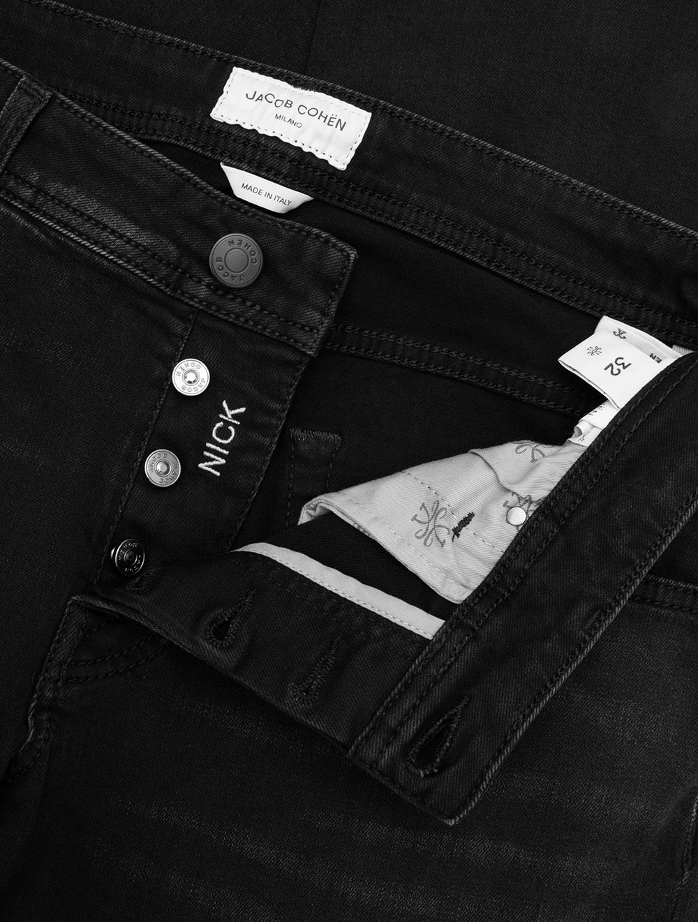 Nick Slim Fit Denim Black Leather Badge Jeans Black - Image 6