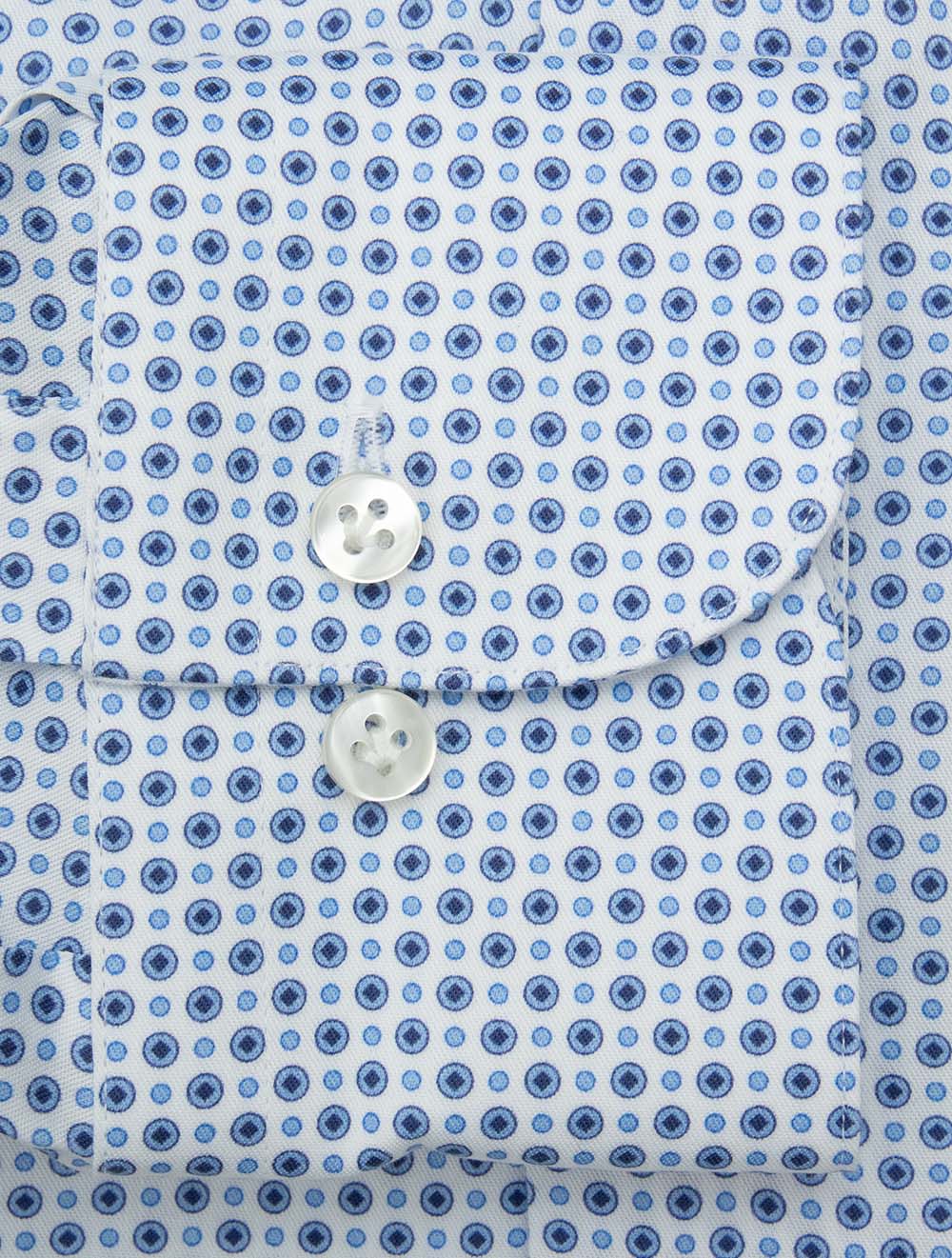 Patterned Blue Dots Twill Shirt White - Image 4