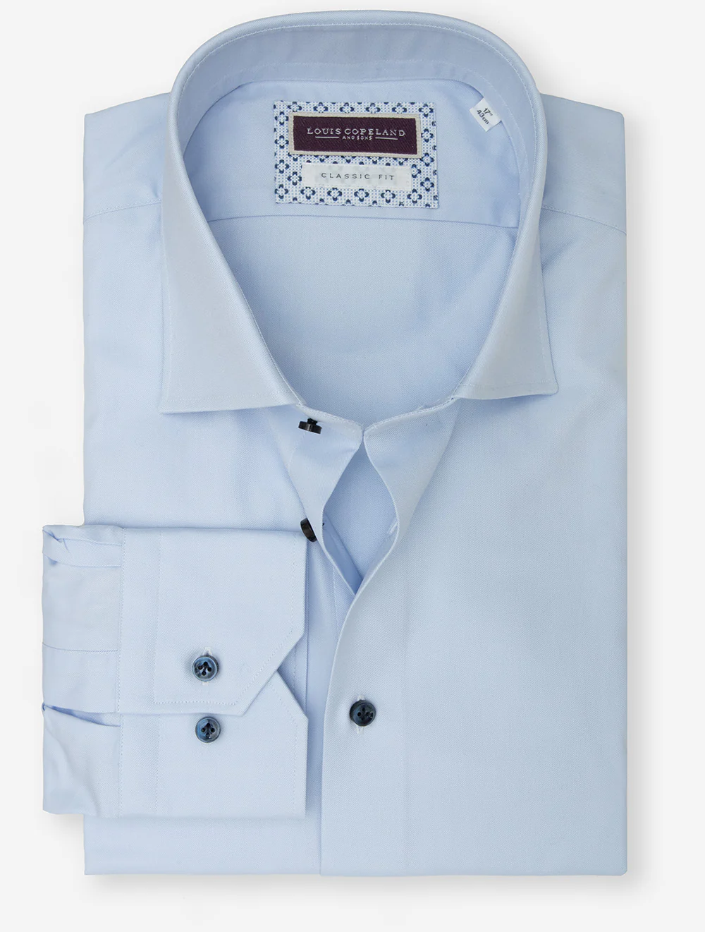 Louis Copeland Classic Fit Plain Blue Shirt with Contrast Button