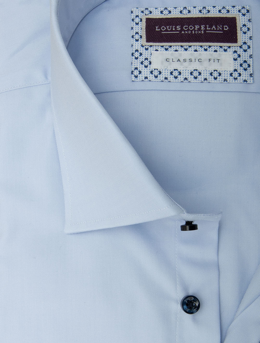 Louis Copeland Classic Fit Plain Blue Shirt with Contrast Button - Image 2