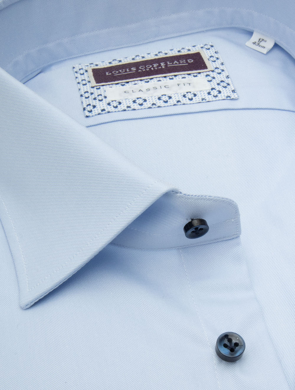 Louis Copeland Classic Fit Plain Blue Shirt with Contrast Button - Image 3