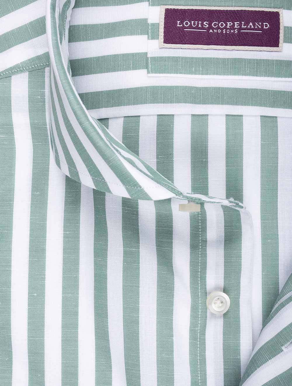 Linen Mix Barstripe Shirt Green - Image 2