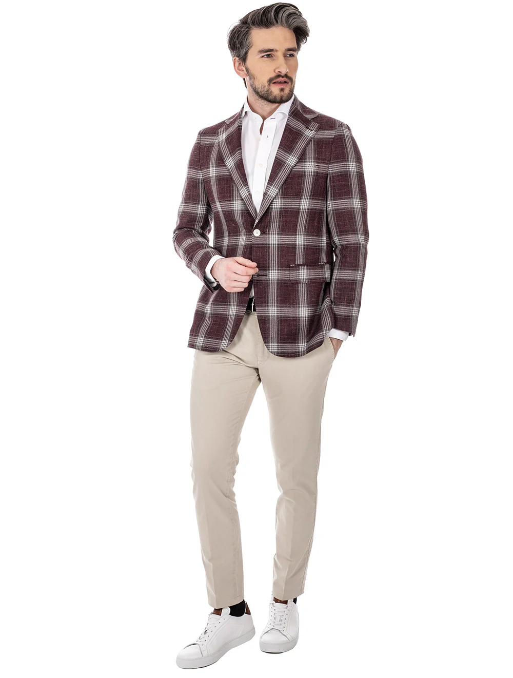 Burgundy Check Unstructured Jacket Burgundy - Image 2