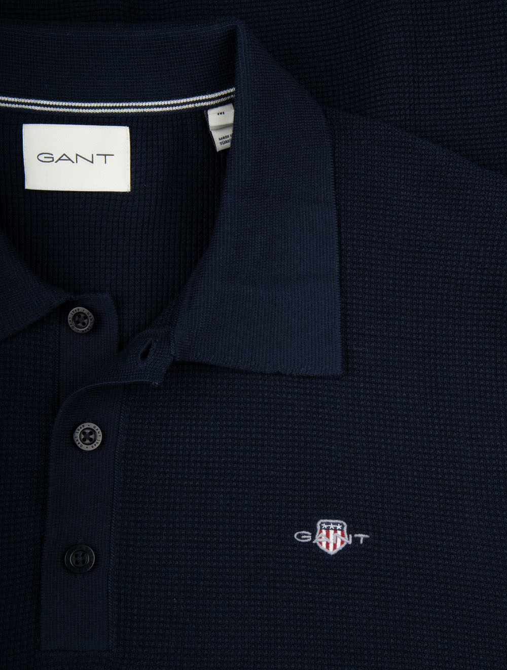 Micro Textured Cotton Short Sleeve Polo Evening Blue - Image 4