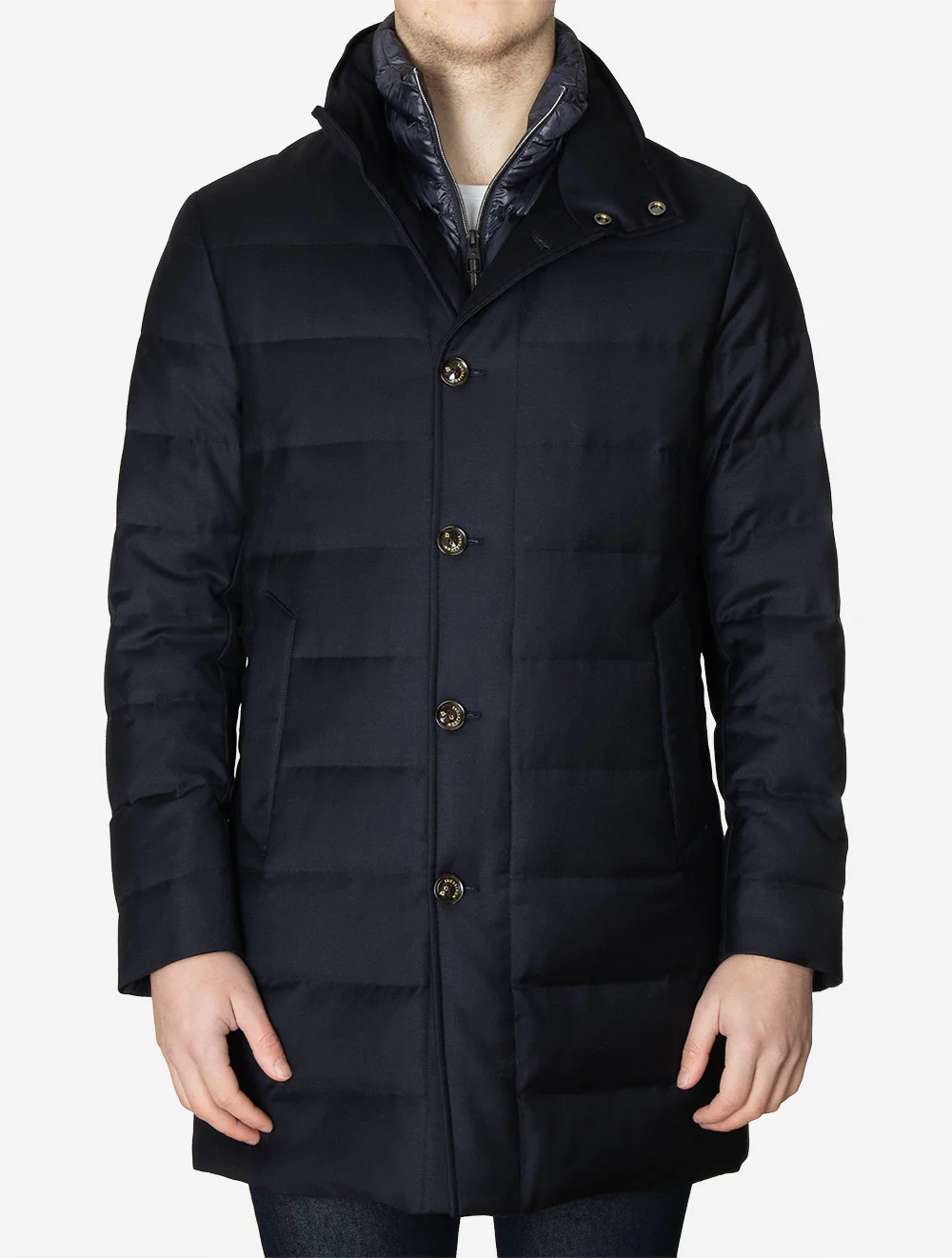 Long Padded Coat Navy - Image 2