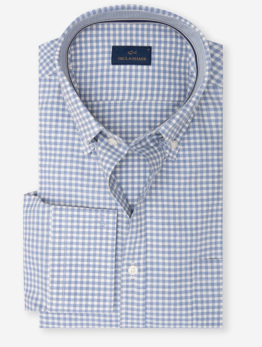 Gingham Check Cotton Shirt Blue