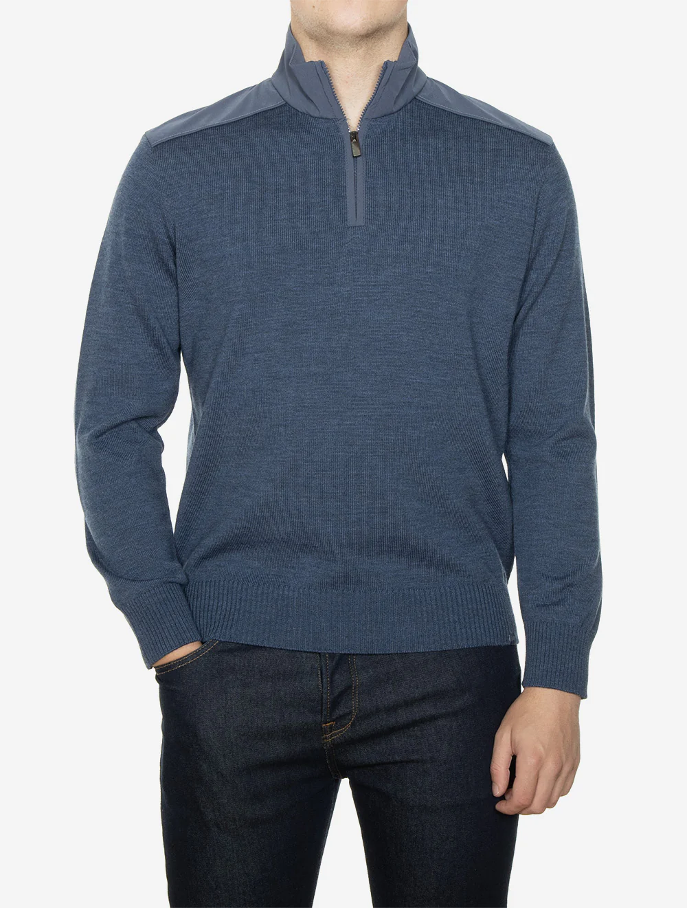 Virgin Wool Half Zip Sweater Blue - Image 2