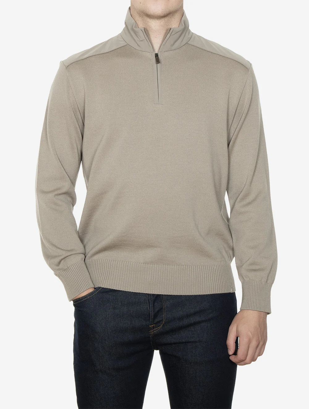 Virgin Wool Half Zip Sweater Sand - Image 2